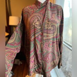 100% Silk Paisley Blouse size 16 Ellen Tracy High Quality Silk with flaws